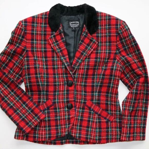 Carole Little St. Tropez West Size 8 Red Tartan Blazer IMMACULATE - Picture 5 of 8